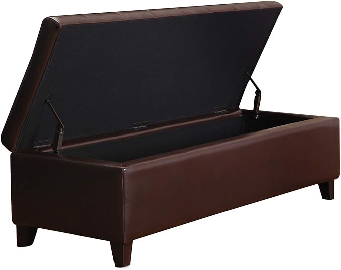 Homebeez 51" Faux Leather Storage Ottoman Bench Tufted Rectangular Footstool with Wood Legs (Brown)