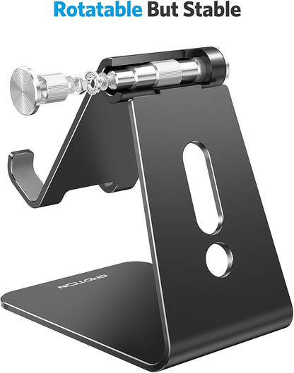 OMOTON Adjustable Cell Phone Stand, C2 Aluminum Desktop Phone Holder Dock Compatible with iPhone 15 14 13 Xs XR 8 Plus 7 6, Samsung Galaxy, Google Pixel, Android Phones, Black