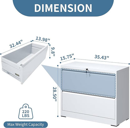 AQY 2 Drawer File Cabinet with Lock,Metal Lateral File Cabinets for Home Office,Steel Wide Filing Organization Storage Cabinets for Hanging Files Letter/Legal/F4/A4 Size Assembly Required(White)