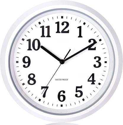 Caysie 12 Inch Sealed Indoor Outdoor Waterproof Wall Clock, Durable Silent Non-Ticking Battery Operated Quality Quartz Round Clock, Wall Decorative for Patio, Pool, Bathroom (White)