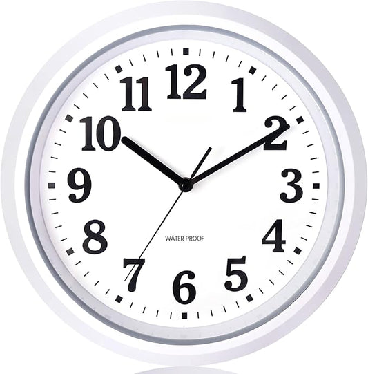 Caysie 12 Inch Sealed Indoor Outdoor Waterproof Wall Clock, Durable Silent Non-Ticking Battery Operated Quality Quartz Round Clock, Wall Decorative for Patio, Pool, Bathroom (White)
