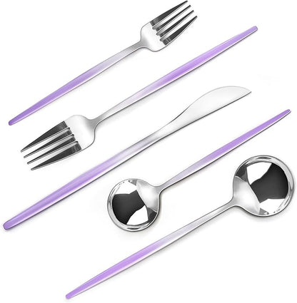 VANVRO Gradient Purple Silverware Set, 20-Piece Stainless Steel Flatware Cutlery Set, Kitchen Utensil Set Service for 4, Include Knife/Fork/Spoon, Mirror Polished, Dishwasher Safe
