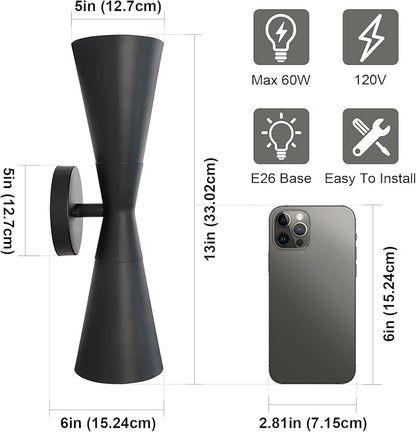 Wall Sconces Set of Two, Bathroom Sconces Lighting 13 inch Black Modern Sconces Wall Decor Set of 2 Indoor Wall Light Fixtures for Living Room Hallway Staircase Bedroom Hardwired