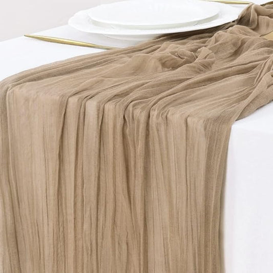 Socomi 15pcs Nude Brown Cheesecloth Table Runner Valentine's Day Boho Rustic Gauze 120 inch 10FT Cheese Cloth Runner for Wedding Party Baby Shower Birthday Home Decor Holiday Decorations