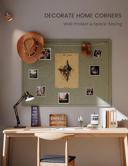 Fluxynara Large Bulletin Board, 47.2" x 35.4" Cork Board Alternative with 24 Safe Removable Adhesive Tabs, Foldable Felt Pin Board for Home Office, Classroom, Bedroom,Entryway for Walls— Sage