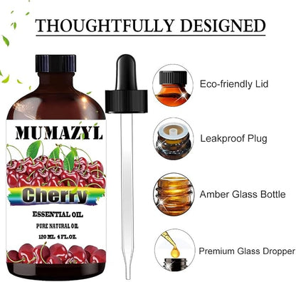 Cherry Essential Oil, Cherry Oil 4 Fl Oz 120ML for Diffuser Humidifier Yoga Cleaning DIY Candle Soap Making MUMAZYL Essential Oils