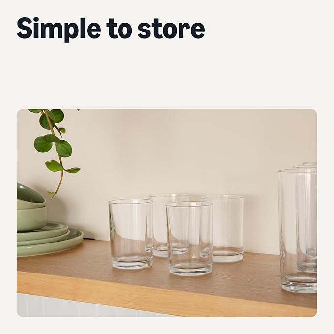 Amazon Basics Drinking Glasses, 4-Piece Set, 11 oz., Dishwasher-Safe