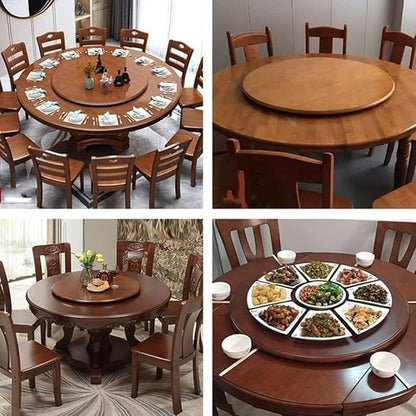 Large Lazy Susan Turntable 24 inch Wooden Round Tray Rotating for Dining Table Top Centerpiece Silent Smooth SpinBy Hand Kitchen Turntable Organizer, Easy to Clean Black
