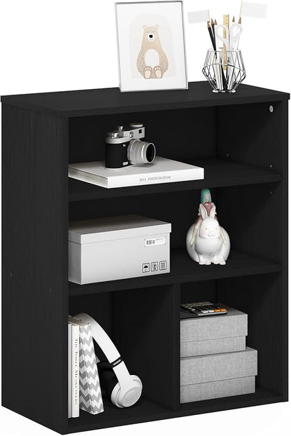Furinno PASIR Book Shelf, 3-Tier Display Bookshelf with Adjustable Shelf, Bookcase, 11.8" x 23.6" x 28.2", for Living Room, Bedroom, Home Office, Black Oak