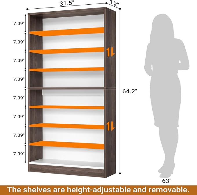 Homieasy Tall Shoe Cabinet, 9-Tier Wood Shoe Rack Organizer Cabinet for Closet, Freestanding Shoe Storage Cabinet with Adjustable Shelves for Entryway, Bedroom, Dark Walnut & White