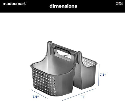 madesmart Large Portable Shower Caddy, Hold Soap, Shampoo, Hair Supplies and Beauty Products, Cleaning Supplies Organizer for Home, Dorm, Plastic Shower Tote, Soft Handle, Carbon