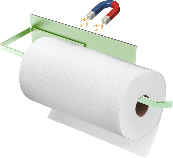 Paper Towel Holder, Magnetic Paper Towel Holder for Fridge, Toilet Paper Roll Holder Magnet Towel Rack Wall Mount Fridge Organizer for Paper Towels Rolls Bathroom Pantry RV Kitchen Storage Green