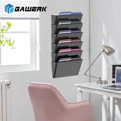 Clear Acrylic Single Pocket, Plastic Hanging Wall Mount File Holder for Office Home (Black, 8 Pack)