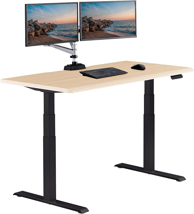 Vari ComfortEdge 60x30 Inch Adjustable Electric Standing Desk – Sit Stand VariDesk with Memory Presets, Sloped Edge, 200 LB Capacity + Tool-Free Assembly (Light Wood Top/Black Legs)