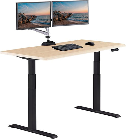Vari ComfortEdge 60x30 Inch Adjustable Electric Standing Desk – Sit Stand VariDesk with Memory Presets, Sloped Edge, 200 LB Capacity + Tool-Free Assembly (Light Wood Top/Black Legs)