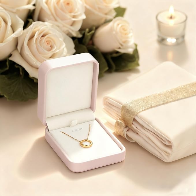 Leather Necklace Gift Box Jewelry Gift Box Pink Necklace Bracelet Chain Case for Wedding Birthday Mother's Day,Valentine's Day (Pink)