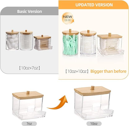 Tbestmax Bathroom Organizer Accessories Set-10 OZ Qtips Holder Storage with Bamboo Lids, Cotton Ball/Swabs Dispenser, Apothecary Container Jar 3 Pcs