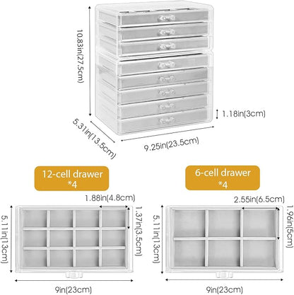 ProCase Earring Holder Organizer Jewelry Box with 8 Drawers, Acrylic Clear Earring Case with Adjustable Velvet Trays for Women - Grey, 8 Layers