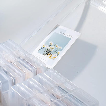 novelinks Transparent 4" x 6" Photo Organizers and Photo Storage Box with Handle, 16 Inner Photo Cases, Portable Picture Organizers & Photo Storage Containers (Clear-Gold Handle)