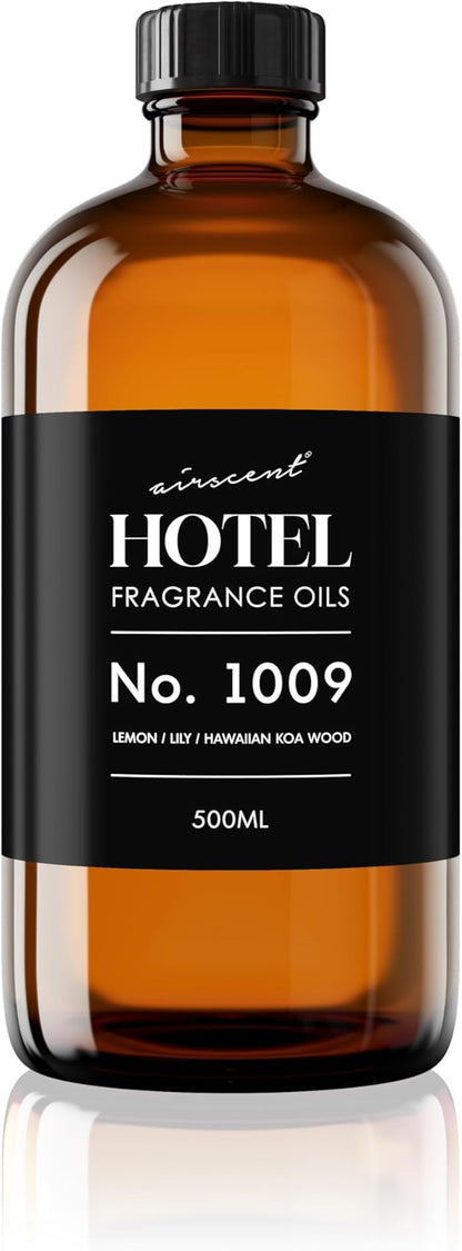 AirScent Hotel Diffuser Oil No. 1009 - Lemon Lily Hawaiian Koa Wood - Hotel Scent Dupe - Premium Fragrance Oil for Ultrasonic and Waterless Diffusers and Crafting - 500 mL, 16.9 fl oz Glass Bottle