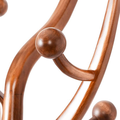 Coat Rack Freestanding Wood Tree Rack with 8 Hooks, Creative Design Tree Branch-look, Coat Tree Clothes Hanger Stand with Stable Sphere Base for Entryway, Hallway, Bedroom - Load 160lbs (Light Brown)