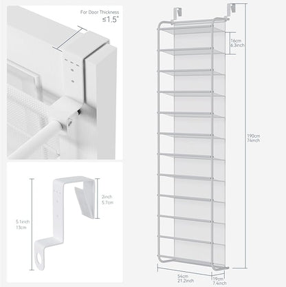 Whitmor 36 Pair Over The Door Shoe Organizer, 12 Tier Hanging Shoe Organizer, Heavy Duty Metal & Mesh Shoe Holder, Hanging Shoe Rack for Closet Organizer & Storage, 74"H x 21.7"W x 7.5"D, White