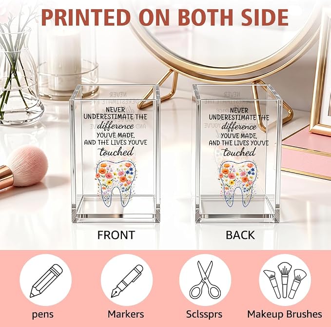 Never Underestimate The Difference You’ve Made Acrylic Pencil Holder Cup, Appreciation Gifts for Dentist Dental Assistant Medical Student, Funny Farewell Retirement Gifts for Orthodontist