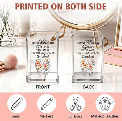 Never Underestimate The Difference You’ve Made Acrylic Pencil Holder Cup, Appreciation Gifts for Dentist Dental Assistant Medical Student, Funny Farewell Retirement Gifts for Orthodontist