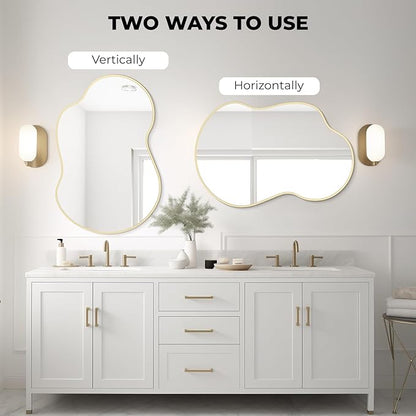 WallBeyond Gold Asymmetrical Mirror, Modern Irregular Wall Mirror with Aluminum Frame for Bedroom, Bathroom, Living Room, and Entryway 36" H x 24" W (Gold)
