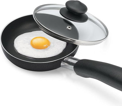 Bene Casa - Black Nonstick Aluminum Frying Pan with Glass Lid (6") - Dishwasher Safe for Easy Cleaning