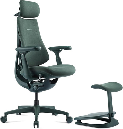LiberNovo Dynamic Ergonomic Desk Chair + StepSync Footrest Bundle - Comfy Home Office Chair with Adaptive Lumbar Support, 160° Recline & Built-in Spine Stretch, Green+48cm