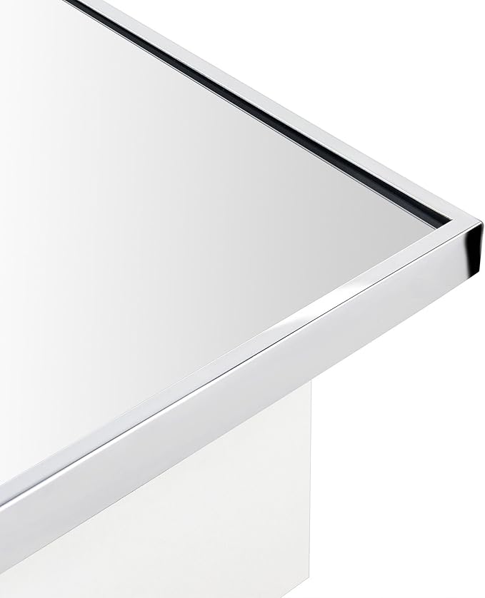 TEHOME 16.5'' x 24'' Chrome Recessed and Surface Mount Bathroom Medicine Cabinet with Mirror Square Cornered Metal Framed Rounded Rectangle Medicine Cabinet Mirror