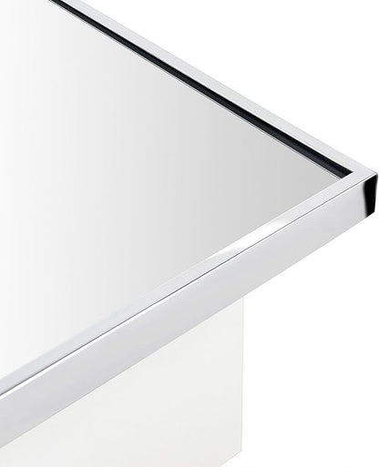 TEHOME 16.5'' x 24'' Chrome Recessed and Surface Mount Bathroom Medicine Cabinet with Mirror Square Cornered Metal Framed Rounded Rectangle Medicine Cabinet Mirror