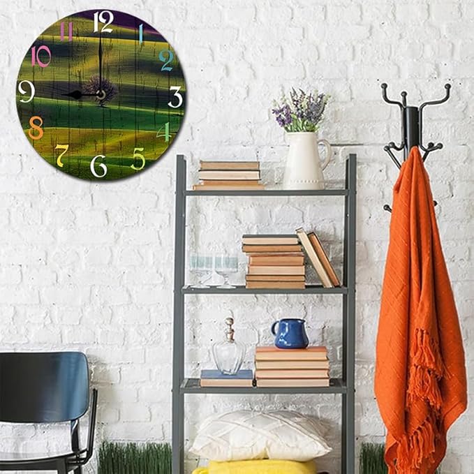 Grass Wall Clock 10 Inch Wooden Battery Operated Autumn Forest Maple Leaves Wall Clocks Decorative Indoor,Decorative for Kitchen Bathroom Bedroom