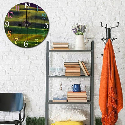 Grass Wall Clock 10 Inch Wooden Battery Operated Autumn Forest Maple Leaves Wall Clocks Decorative Indoor,Decorative for Kitchen Bathroom Bedroom