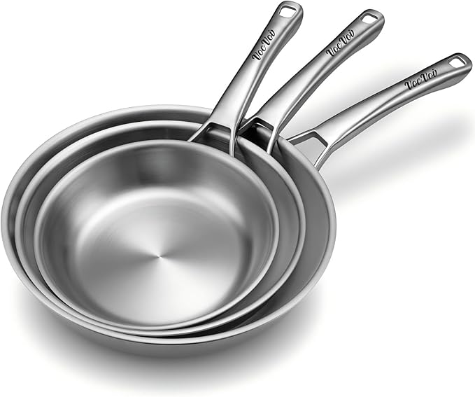 Tri-Ply Stainless Steel Frying Pans Set,PFOA&PTFE Free Skillets,Chef's Pan Set(8+10+12inch) Frying Pans for cooking,Induction Cookware Sets,Dishwasher and Oven Safe