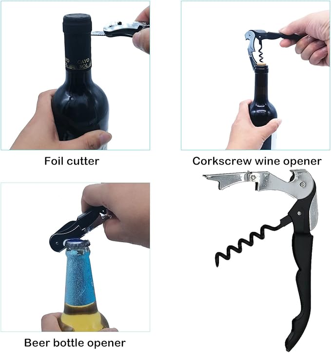Otstar Jar Opener for Weak Hands，5 in 1 Bottle Opener for Seniors with Arthritis - Multifunctional Lid Remover Set, Includes Non-slip Rubber Jar Gripper Pad, Wine Opener (Black and Red)
