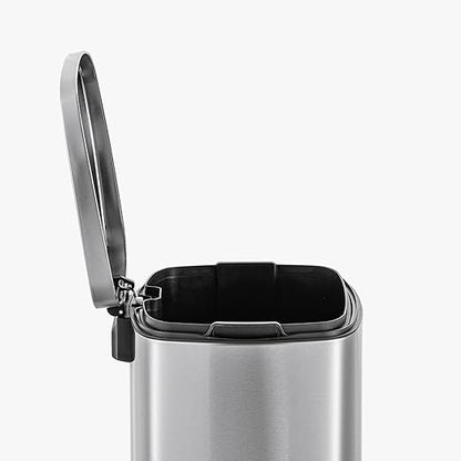 QUALIAZERO 50L / 13 Gallon Stainless Steel Step-On Kitchen Trash Can Soft-Close Lid, Fingerprint-Resistant, Removable Liner, Slim Rectangle Modern Design for Home, Office, Commercial