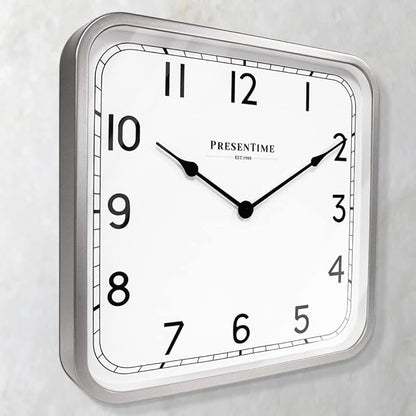 Presentime & Co 16" Anton Vintage Square Clock, Silent No Ticking, Wall & Mantel 2 in 1 Clock, Desk and Shelf Clock, Tabletop Décor, Modern Silver Color