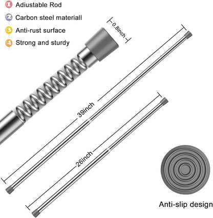 AIZESI Spring Tension Rods Adjustable Tension Curtain Rod Small Tension Rod No Drilling Expandable Spring Loaded Curtain Tension Rod（Silver,26" to 39"-4Pcs)
