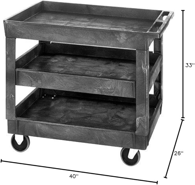 Quantum PC4026-33-3 3-Shelf Utility Cart Unit | Heavy-Duty Mobile Storage Rack with (4) 5" Casters for Industrial Supply Tool Distribution | 550 lbs Capacity | 40"W x 26"D x 32.5"H, Gray, Polymer