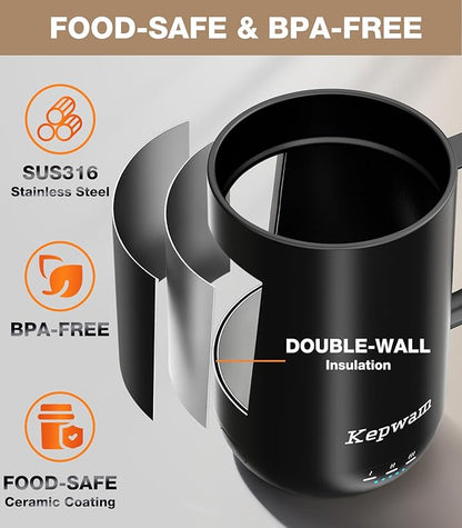 Kepwam Self-Heating Coffee Mug T1, 16oz Rechargeable Heated Coffee Mug, Smart Coffee Warmer Mug with App-Controlled,Advanced Temperature-Controlled Heating Coffee Gifts for Women Men Coffee Lover