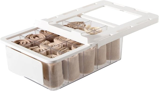 Pull Out Sock Organizer for Closet, 15 Cells Detachable Underwear Drawer Organizer with Slide Rail, Clear Women Drawer Storage for Underwear, Socks, Ties, Belts, Scarf