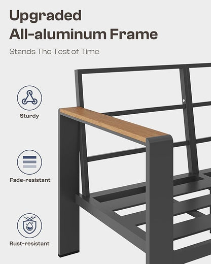 Aluminum Outdoor Patio Furniture Set with Coffee Table, 4 Piece Patio Conversation Sets with Washable Thick Cushions, Outdoor Sectional Furniture Set for Porch, Balcony, Deck, Graphite