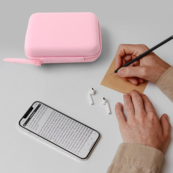 TUGUAI Label Maker Case Compatible with Phomemo D30 JADENS D110 NiiMbot D11 SUPVAN E10 Label Printer, Hard Carrying Container Storage Holder Organizer for Tape Roll, Charging Cable (Box Only, Pink)