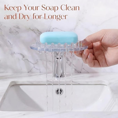 4 Pcs Plastic Soap Holder Soap Dish Bar Saver Tray with Holes Sponge Holder for Kitchen Bathroom Shower Counter, 4.5 x 3 x 0.7 Inches (Clear)