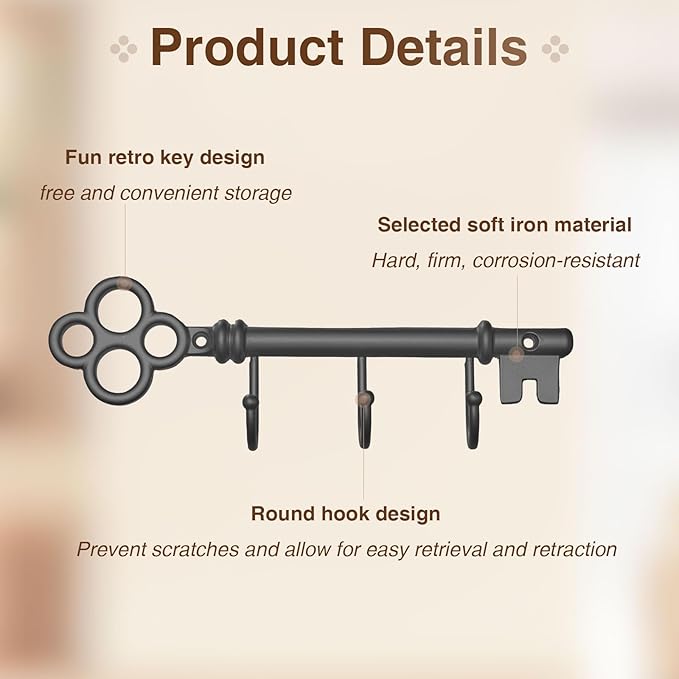 Classic Wall Mounted Key Holder Hook Rack, Vintage Key Rack for Entryway(Bronze Grey)