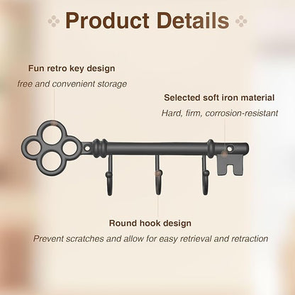 Classic Wall Mounted Key Holder Hook Rack, Vintage Key Rack for Entryway(Bronze Grey)
