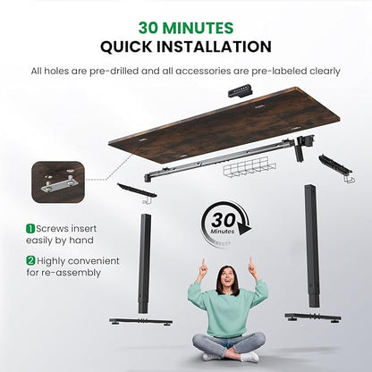 SIAGO Electric Standing Desk Adjustable - 48 x 24 Inch Sit Stand up Desk with 0.8 Inch Thick Tabletop - Adjustable Height Table with 3 Memory Preset, Cable Management for Home Office