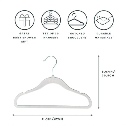 3 Sprouts Velvet Baby Hangers - Non-Slip Hanger for Infant, Toddler, Baby Clothes - Closet Kids Hangers with Slim Design, Nordic Colors, Pack of 30 - Gray